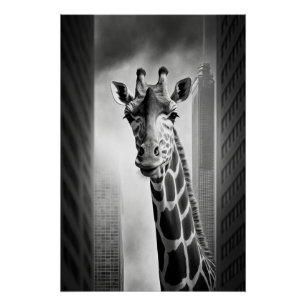 Giraffe in a Cityscape Poster