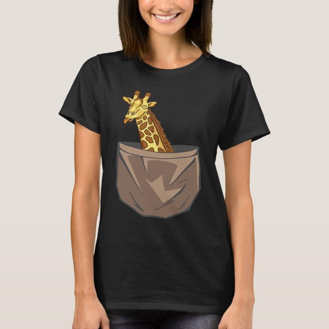 Giraffe In A Pocket Tall Animal Safari T-Shirt (Front)