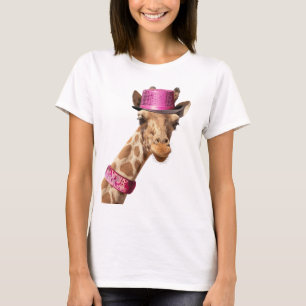 Giraffe in a shiny pink hat T-Shirt