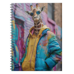 Giraffe in a streetwear with sunglasses notebook