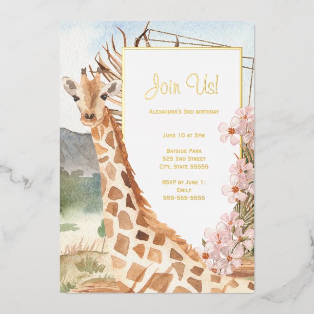 Giraffe in African Savannah Birthday Party Gold (Front)