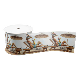Giraffe In Beach Chair With Cocktail Satin Ribbon