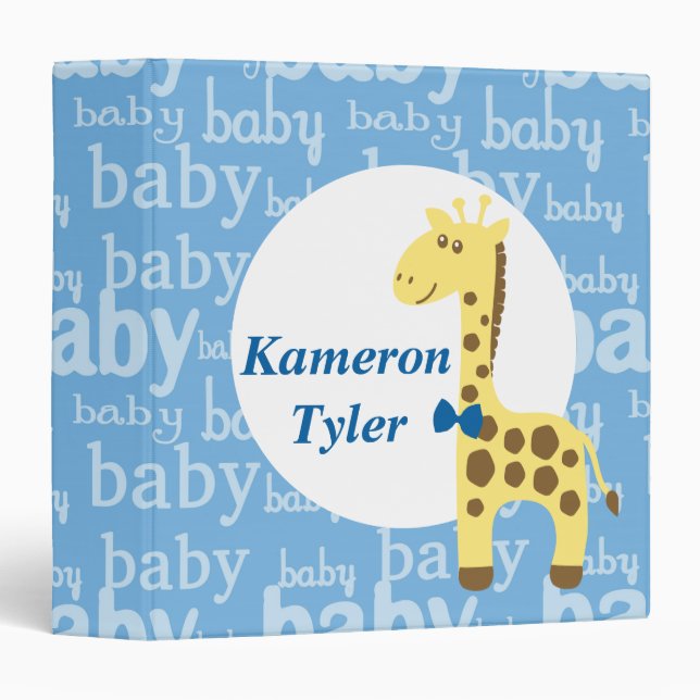 Giraffe in Blue Bow Tie Baby Shower for Boy Binder (Front/Spine)
