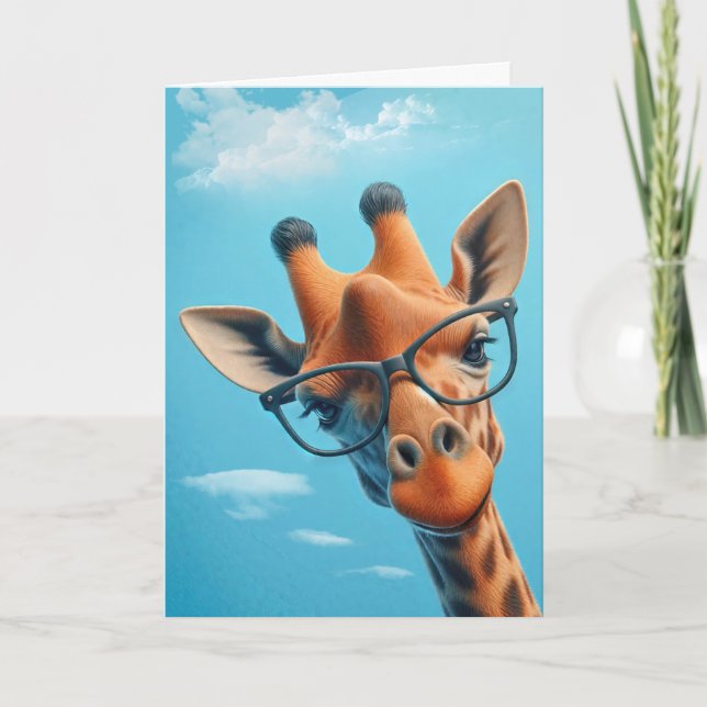 Giraffe In Clouds Wearing Eyeglasses Card (Front)