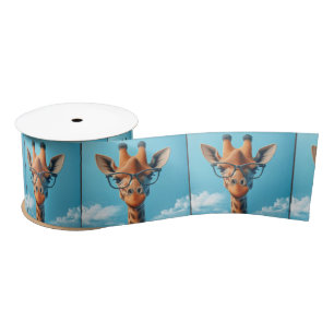 Giraffe In Clouds Wearing Eyeglasses Satin Ribbon