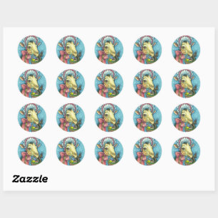 GIRAFFE IN CUTE SPRING EASTER BONNET, EGG BASKET CLASSIC ROUND STICKER