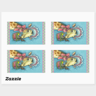 GIRAFFE IN CUTE SPRING EASTER BONNET, EGG BASKET STICKER