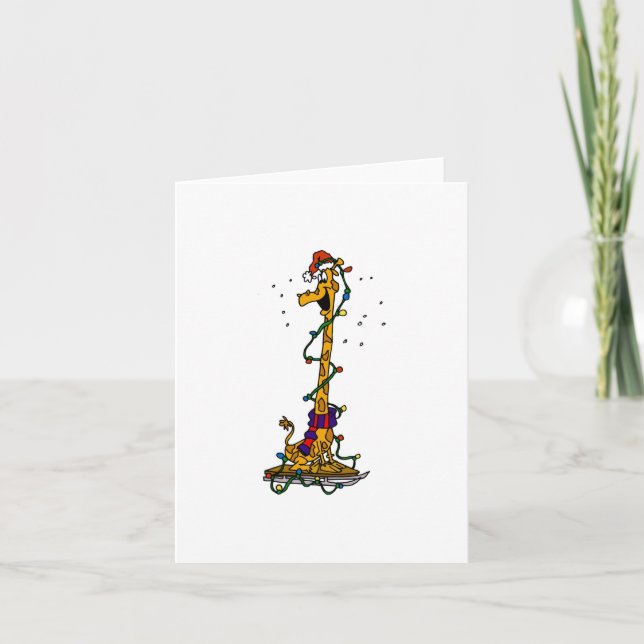 Giraffe in lights on sled holiday card (Front)