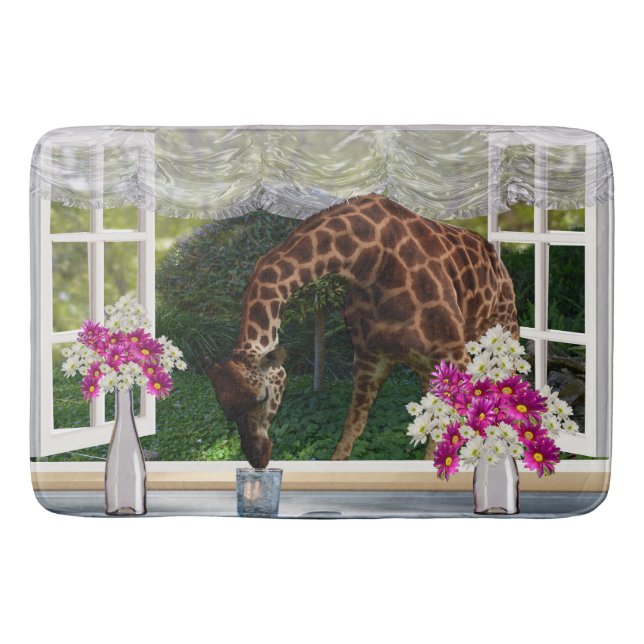 Giraffe In My Widow, Memory Foam Bathmat (Front)