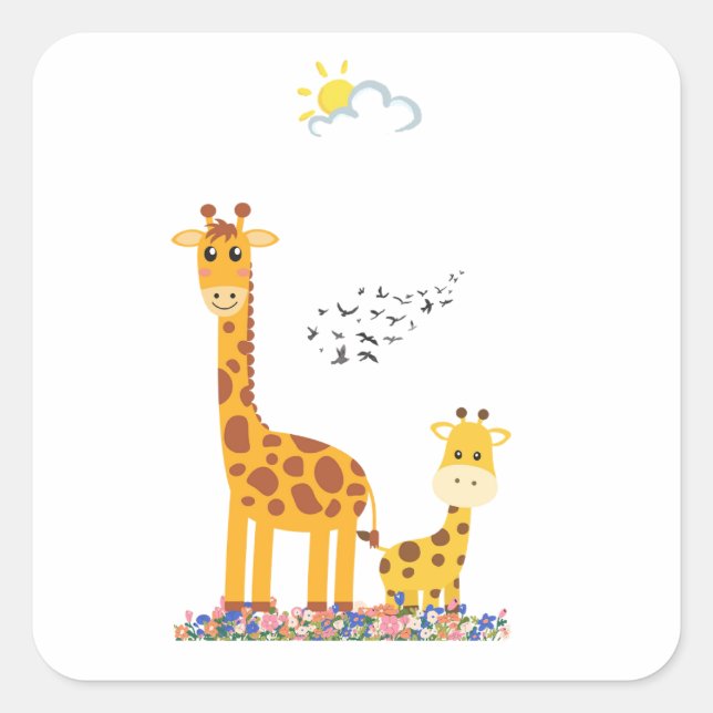 Giraffe in nature design with fun colours square sticker (Front)