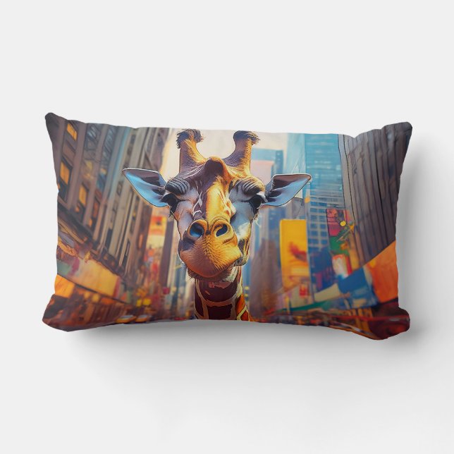 Giraffe in NYC  Lumbar Pillow (Back)