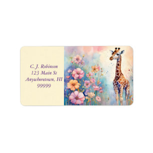 Giraffe In Pastel Garden Address  Label