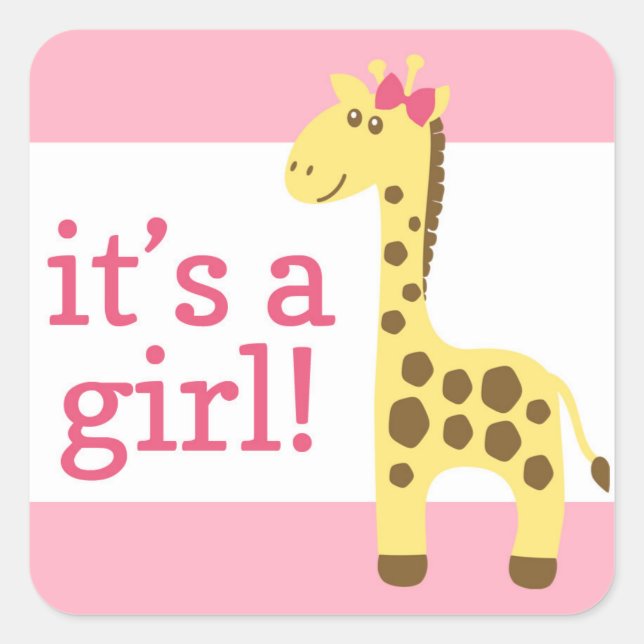 Giraffe in Pink Bow Baby Shower for Girl Square Sticker (Front)