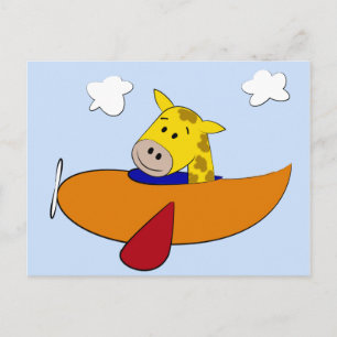 Giraffe in Plane Birth Announcement Postcard