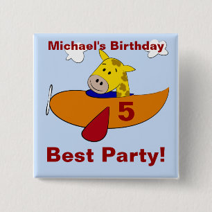 Giraffe in Plane Birthday Party Favour 2 Inch Square Button