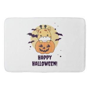 Giraffe In Pumpkin Cute Giraffes Happy Halloween Bath Mat