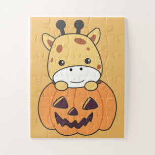 Giraffe In Pumpkin Cute Giraffes Happy Halloween J Jigsaw Puzzle