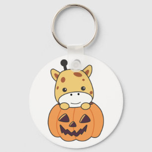 Giraffe In Pumpkin Cute Giraffes Happy Halloween K Keychain