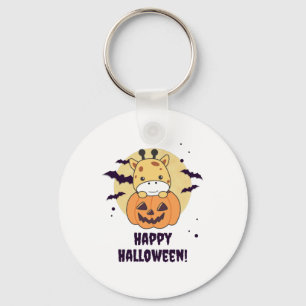 Giraffe In Pumpkin Cute Giraffes Happy Halloween Keychain