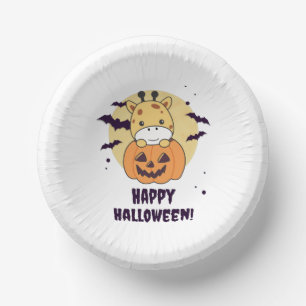 Giraffe In Pumpkin Cute Giraffes Happy Halloween Paper Plate