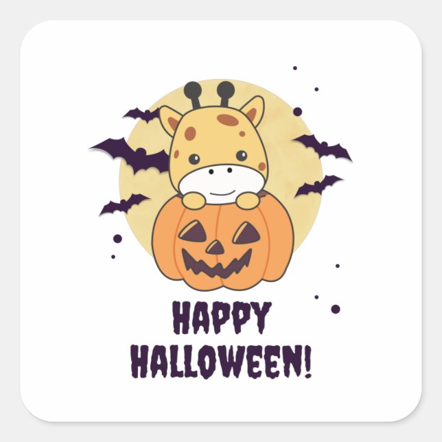 Giraffe In Pumpkin Cute Giraffes Happy Halloween Square Sticker (Front)