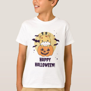 Giraffe In Pumpkin Cute Giraffes Happy Halloween T-Shirt