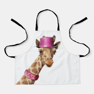 Giraffe in sparkly pink hat apron
