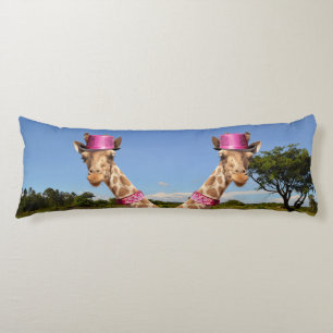 Giraffe in sparkly pink hat body pillow