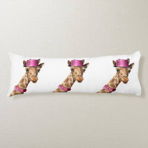 Giraffe in sparkly pink hat body pillow