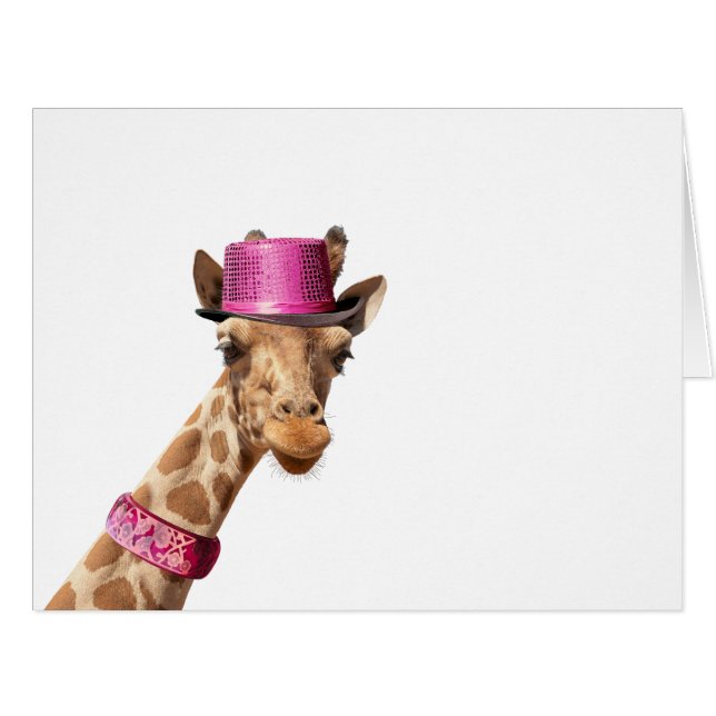 Giraffe in sparkly pink hat Card (Front Horizontal)