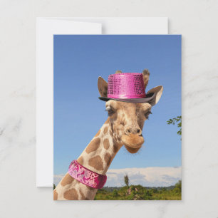 Giraffe in sparkly pink hat card