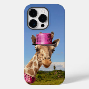 Giraffe in sparkly pink hat Case-Mate iPhone 14 pro case
