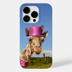 Giraffe in sparkly pink hat Case-Mate iPhone 14 pro case