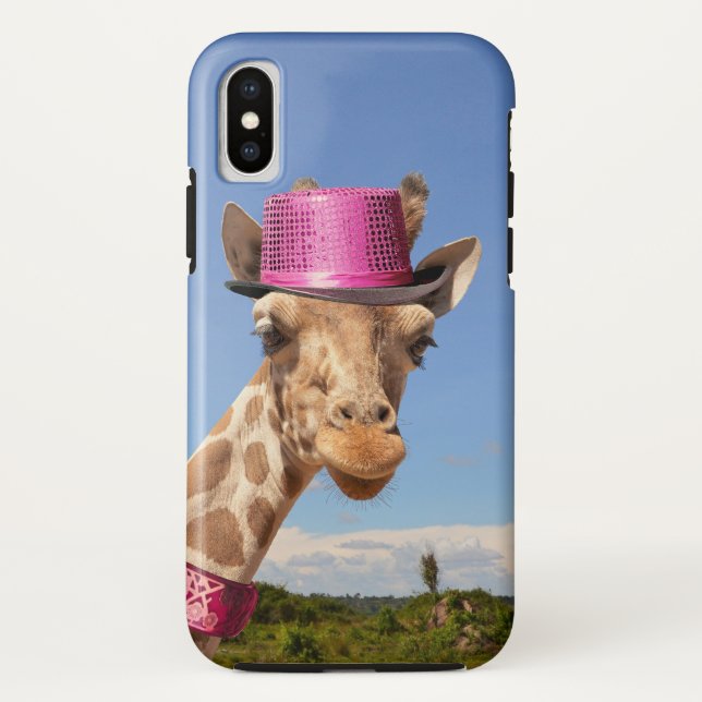 Giraffe in sparkly pink hat Case-Mate iPhone case (Back)