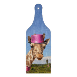 Giraffe in sparkly pink hat cutting board