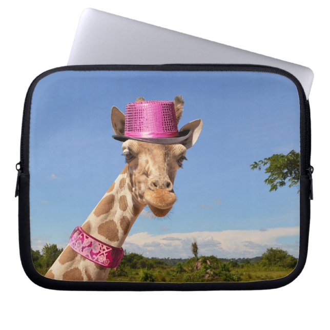 Giraffe in sparkly pink hat Electronics Bag (Front)