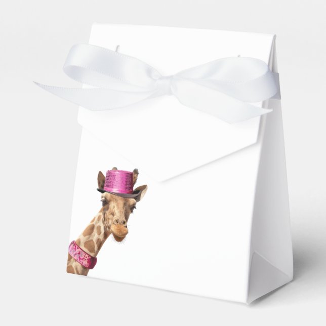 Giraffe in sparkly pink hat favor box (Front Side)