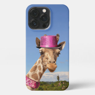Giraffe in sparkly pink hat iPhone 13 pro case