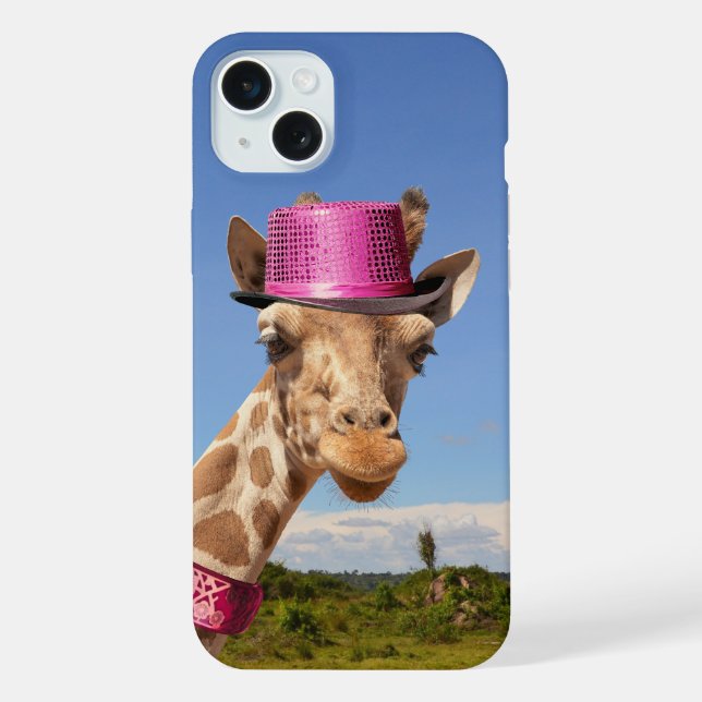 Giraffe in sparkly pink hat iPhone case (Back)