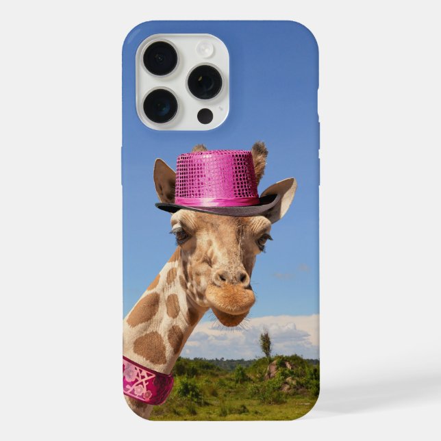 Giraffe in sparkly pink hat iPhone case (Back)