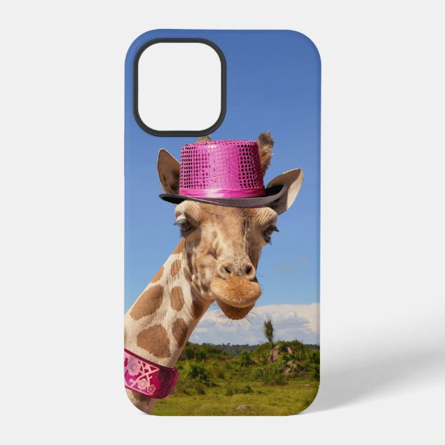 Giraffe in sparkly pink hat iPhone case (Back)