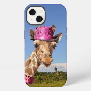 Giraffe in sparkly pink hat iPhone 13 case