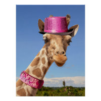 Giraffe in sparkly pink hat