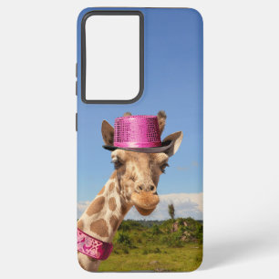 Giraffe in sparkly pink hat samsung galaxy case