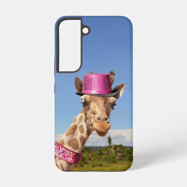 Giraffe in sparkly pink hat samsung galaxy s22 case (Back)