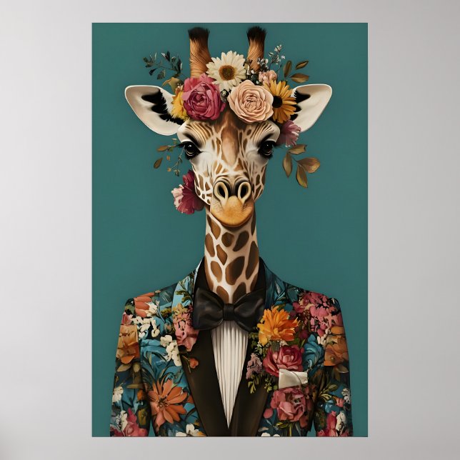 Giraffe In Suit Poster, Giraffe Portrait, Giraffe Poster (Front)