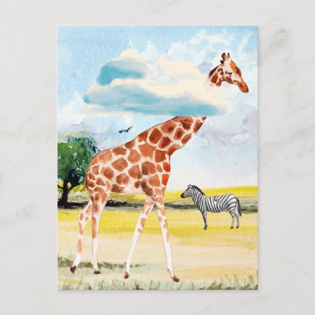 Giraffe in the Clouds Watercolor Postcard (Front)