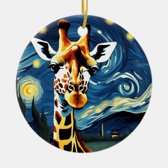 Giraffe in the Starry Night Ceramic Ornament (Front)