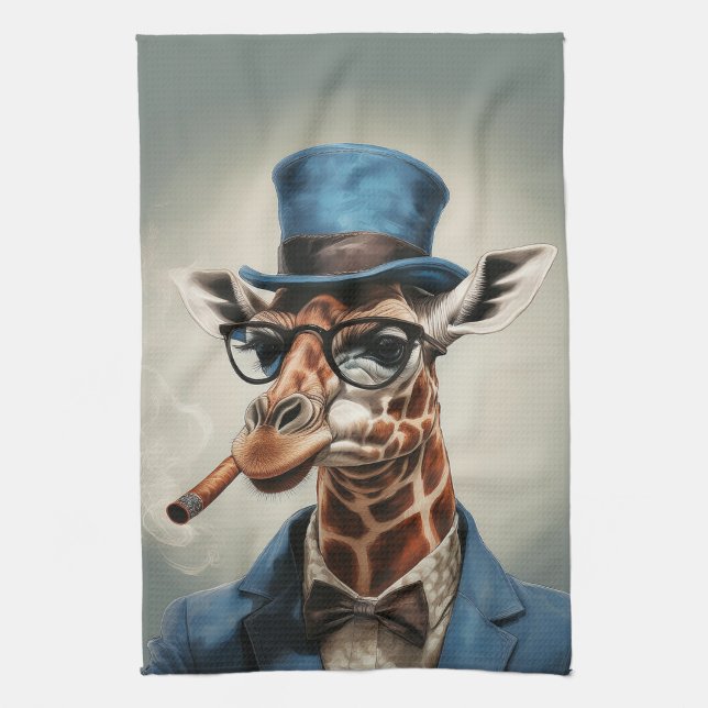 Giraffe in top hat and jacket kitchen towel (Vertical)