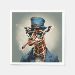 Giraffe in top hat with cigar napkin